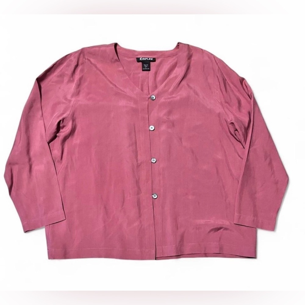 Complex Women’s 100% Silk Rose Pink Button-Front Shirt